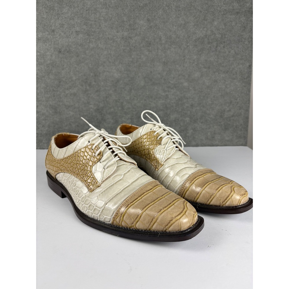 Roberto Chillini Status 6613 Faux Croc Dress Shoes Size 10 Cream Tan